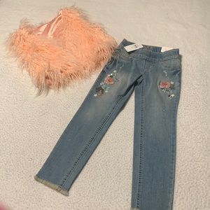 Justice Jeggings & Beautees Shaggy Vest, NEW, Size 6 Slim Jeggings & Small Vest